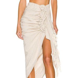 Just BEE Queen Tulum Skirt Oatmeal Beige Tassel Trim Resort Beach S NWT $360